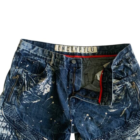 ENCRYPTED Men’s Size 40 Paint Spatter Denim Jean Bermuda Shorts - Picture 5 of 13